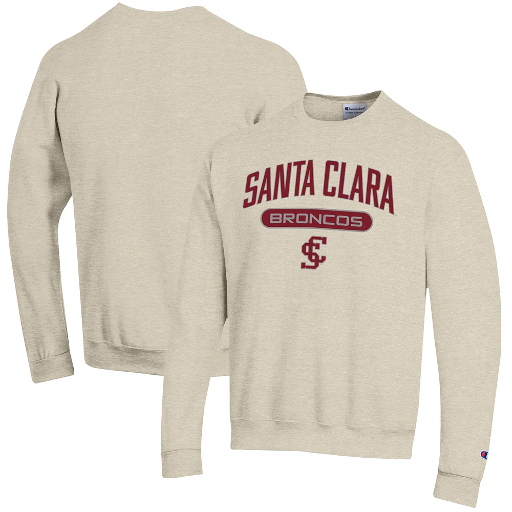 Men's Champion Oatmeal Santa Clara Broncos Eco Powerblend Crewneck Pullover Sweatshirt