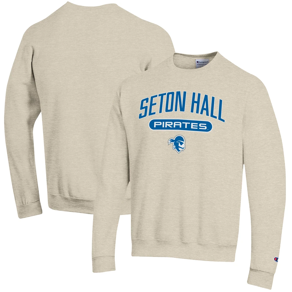 Men's Champion Oatmeal Seton Hall Pirates Eco Powerblend Crewneck Pullover Sweatshirt