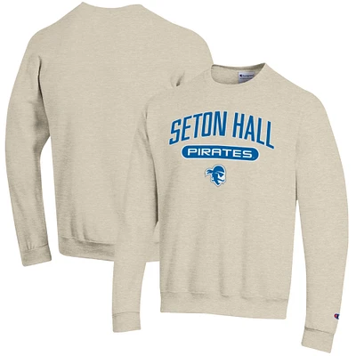Men's Champion Oatmeal Seton Hall Pirates Eco Powerblend Crewneck Pullover Sweatshirt