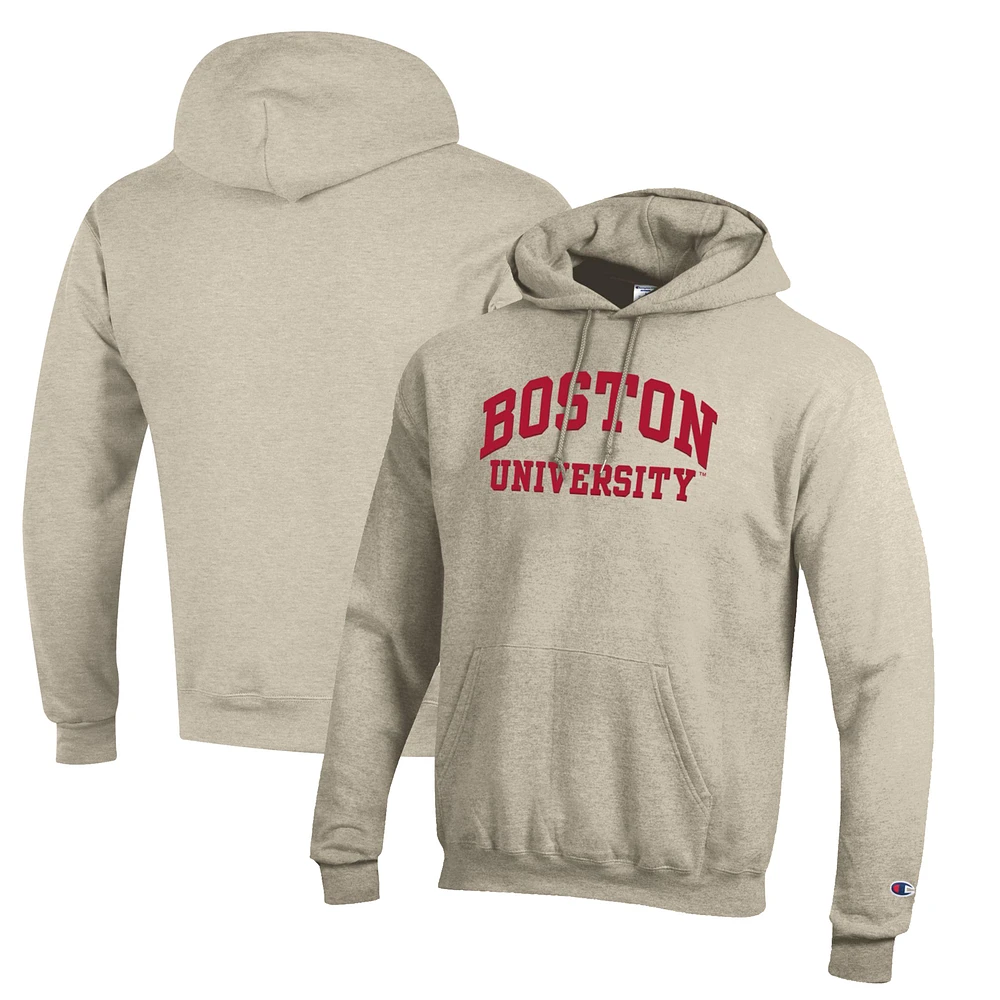 Men's Champion Oatmeal Boston University Eco Powerblend Pullover Hoodie