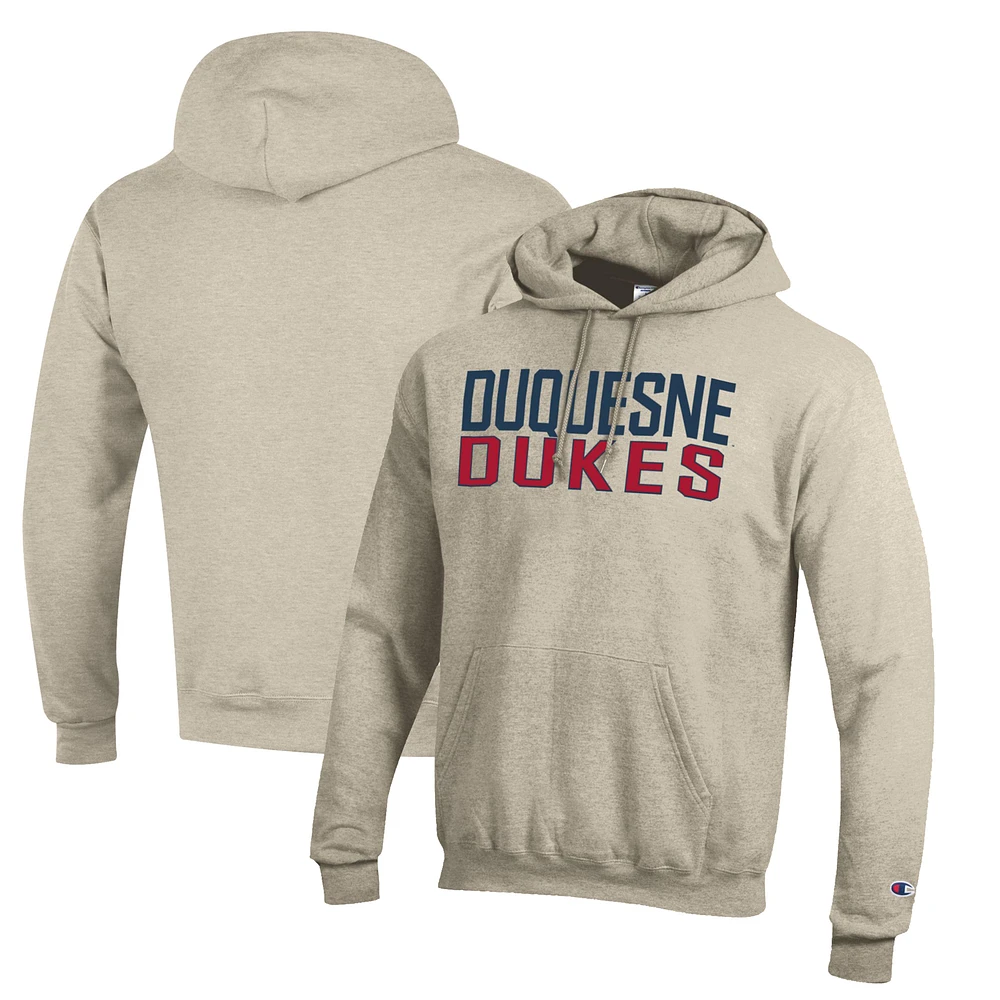 Men's Champion Oatmeal Duquesne Dukes Eco Powerblend Pullover Hoodie