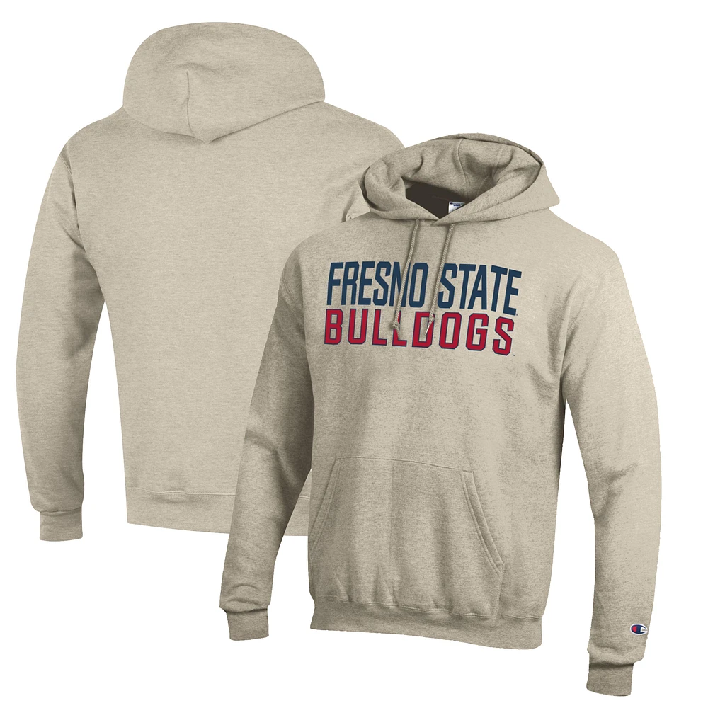 Men's Champion Oatmeal Fresno State Bulldogs Eco Powerblend Pullover Hoodie