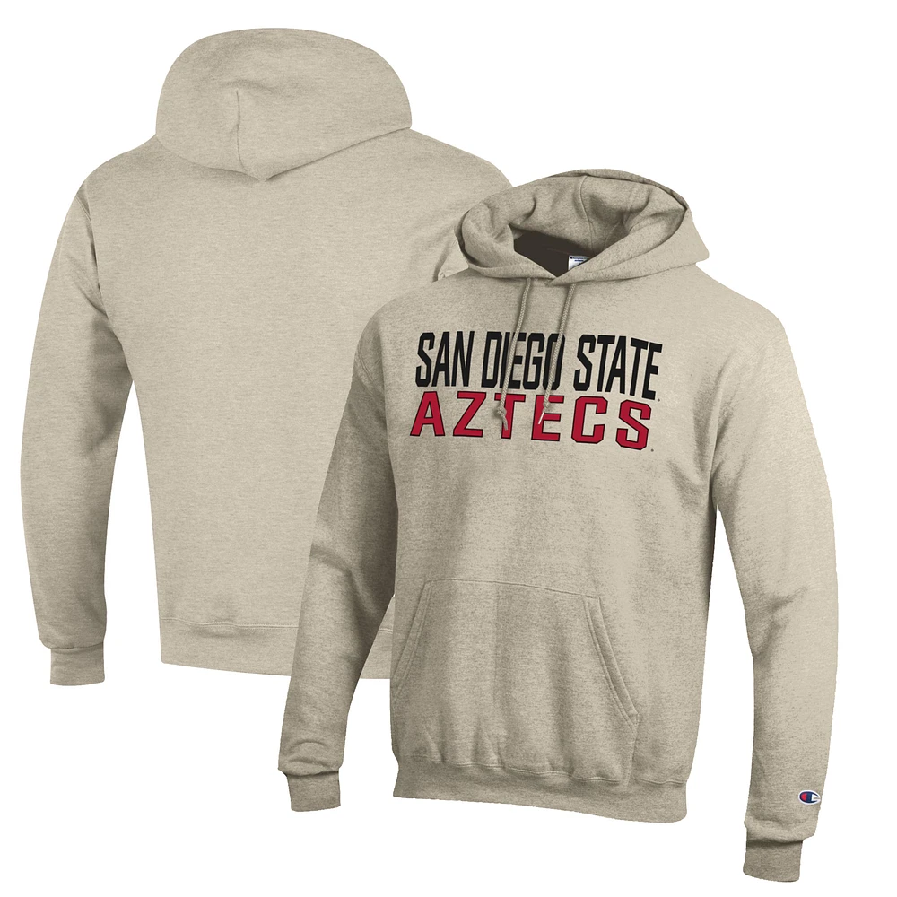 Men's Champion Oatmeal San Diego State Aztecs Eco Powerblend Pullover Hoodie