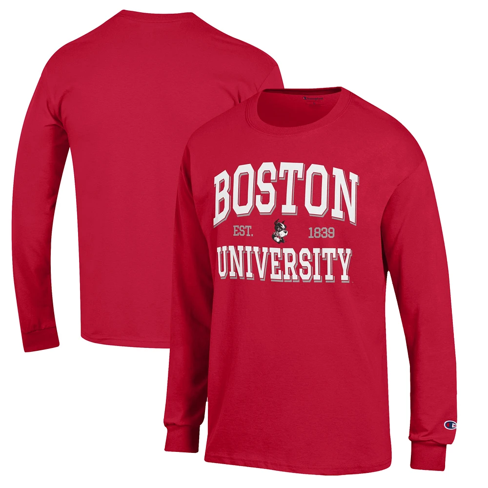 Men's Champion Scarlet Boston University Jersey Long Sleeve T-Shirt