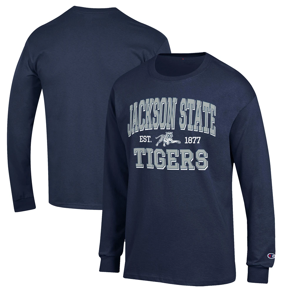 Men's Champion Navy Jackson State Tigers Jersey Wordmark Long Sleeve T-Shirt