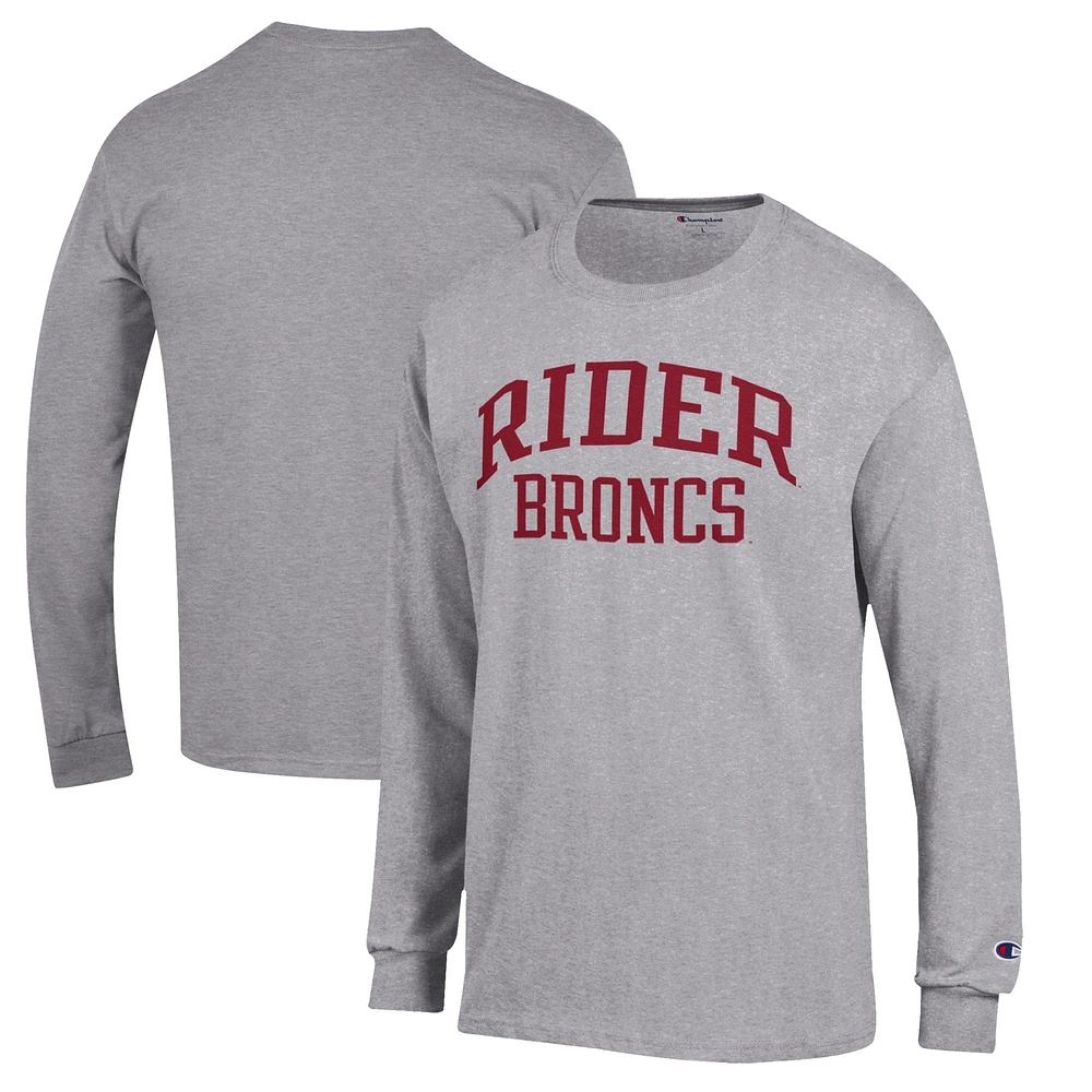 Men's Champion Gray Rider Broncs Jersey Long Sleeve T-Shirt
