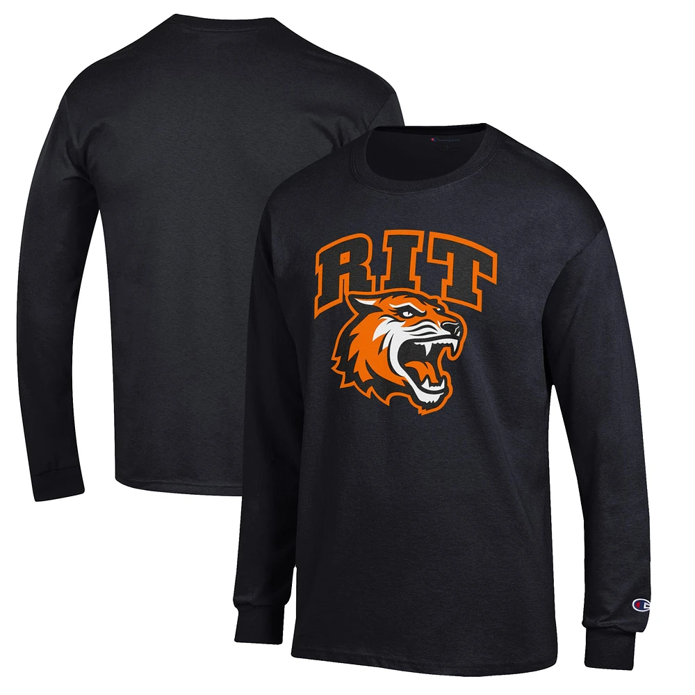 Men's Champion Black Rochester Institute of Technology Tigers Jersey Long Sleeve T-Shirt