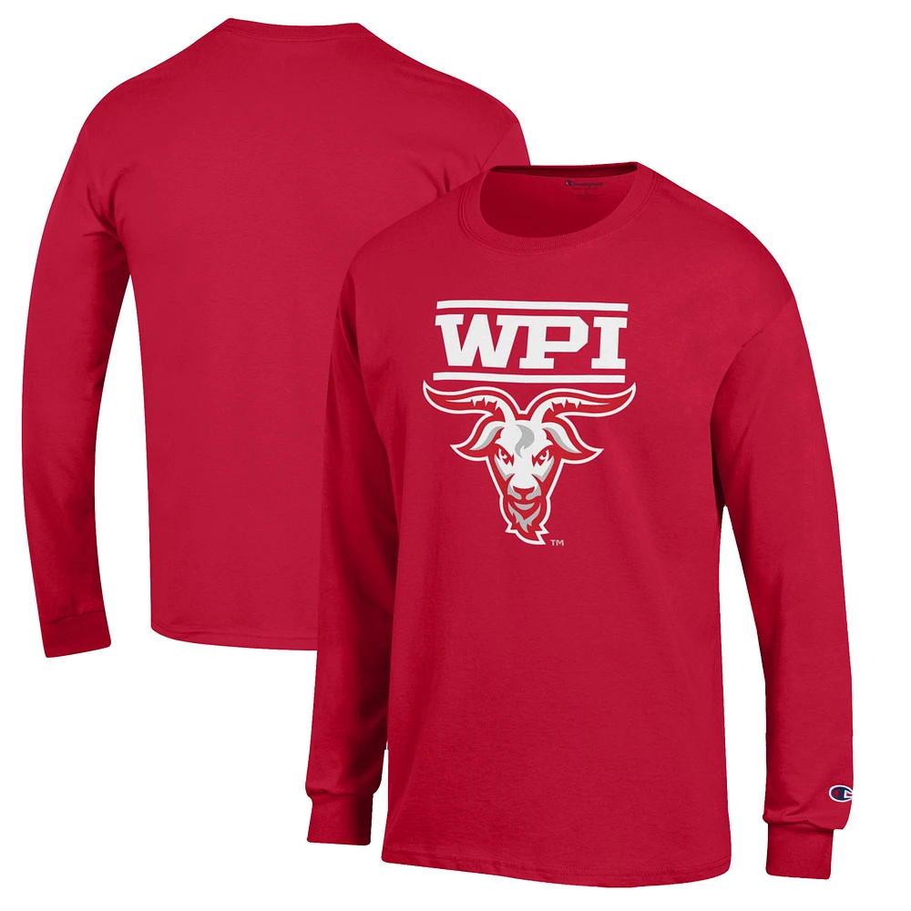 Men's Champion Red Worcester Polytechnic Institute Engineers Jersey Long Sleeve T-Shirt