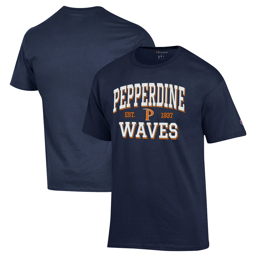 Men's Champion Navy Pepperdine Waves Jersey T-Shirt