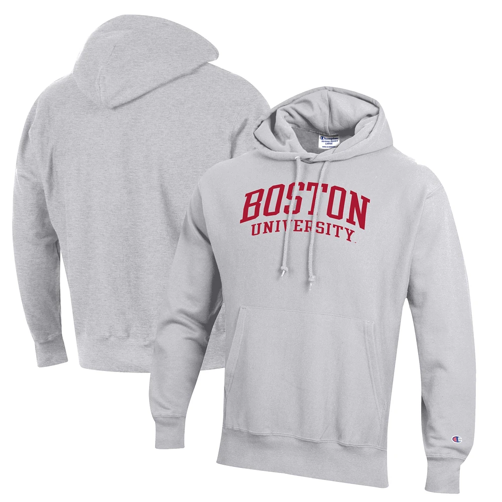 Men's Champion Gray Boston University Reverse Weave Pullover Hoodie