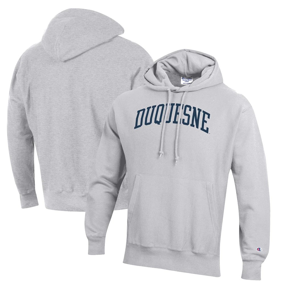 Men's Champion Gray Duquesne Dukes Reverse Weave Pullover Hoodie