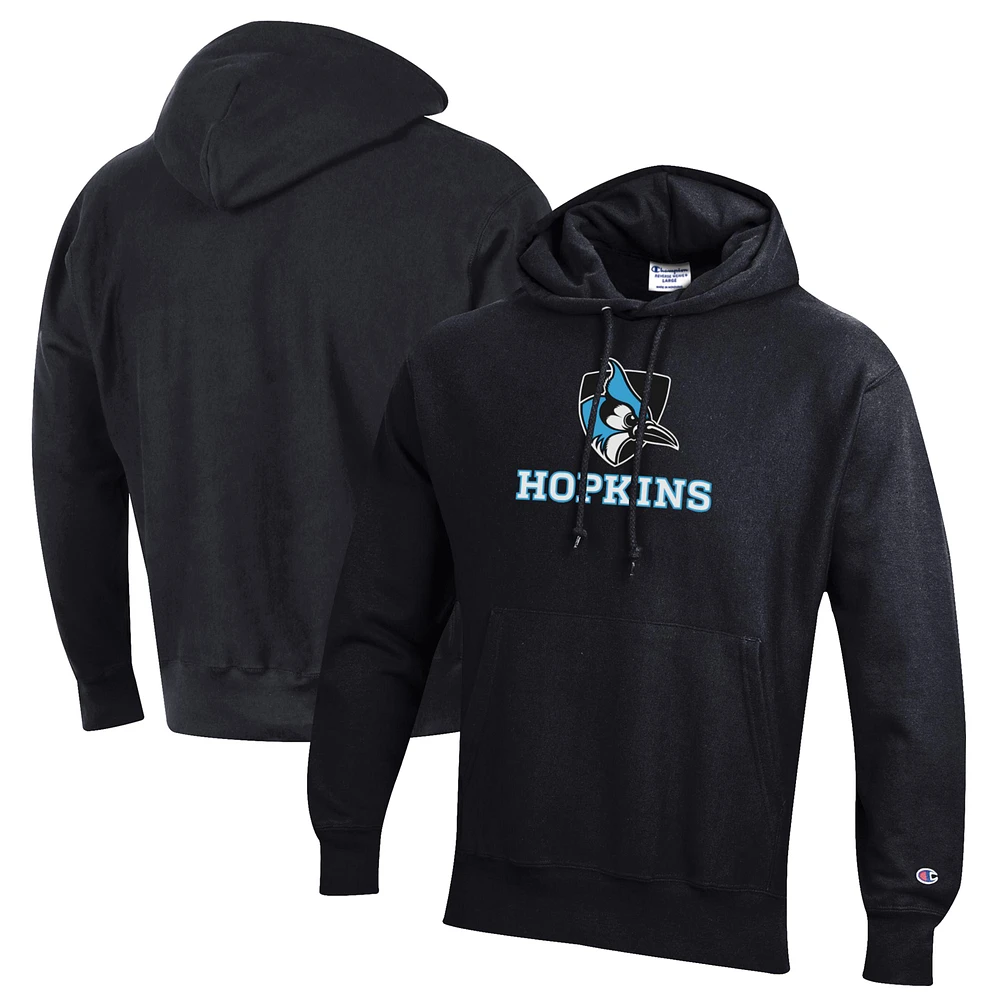 Men's Champion Black Johns Hopkins Blue Jays Reverse Weave Pullover Hoodie