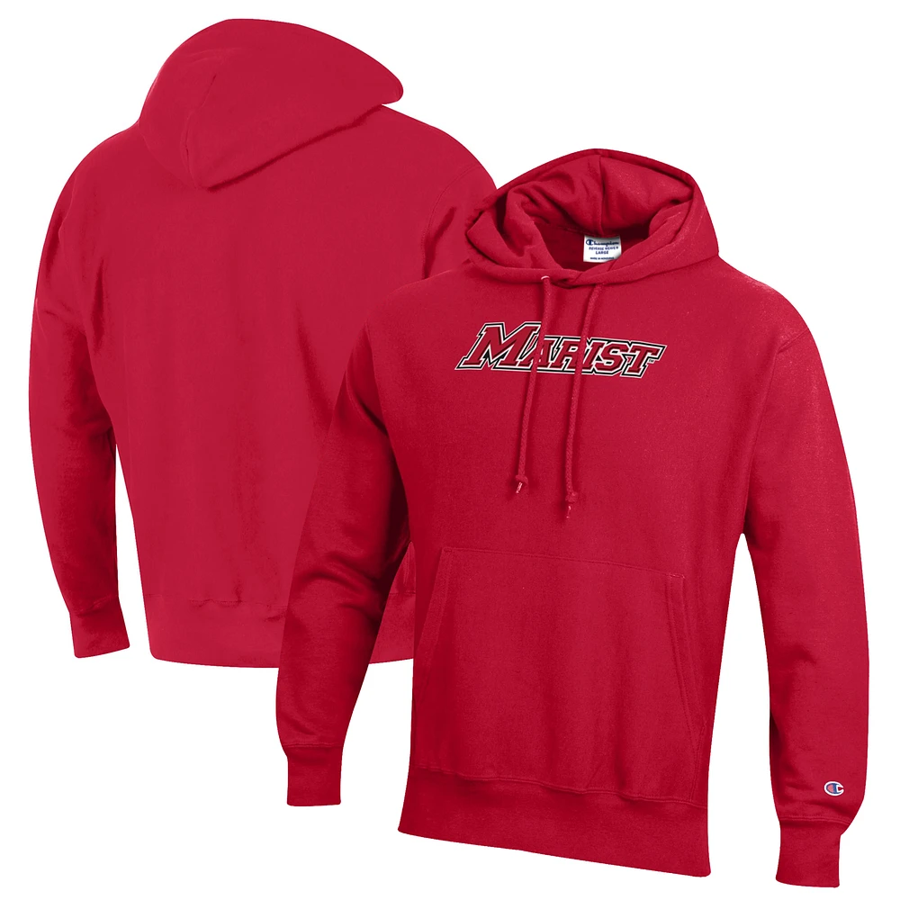 Men's Champion Red Marist Foxes Reverse Weave Pullover Hoodie