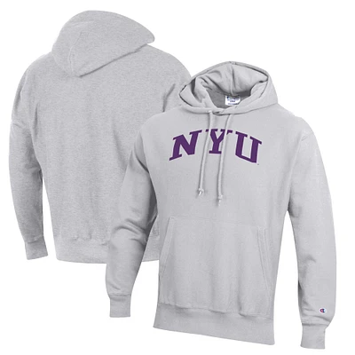Men's Champion Gray NYU Violets Reverse Weave Pullover Hoodie