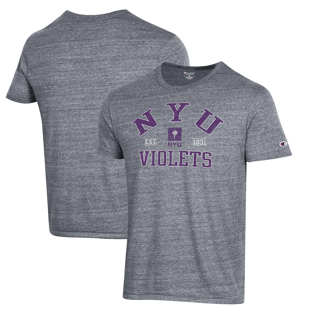 Men's Champion Gray NYU Violets Ultimate Tri-Blend T-Shirt