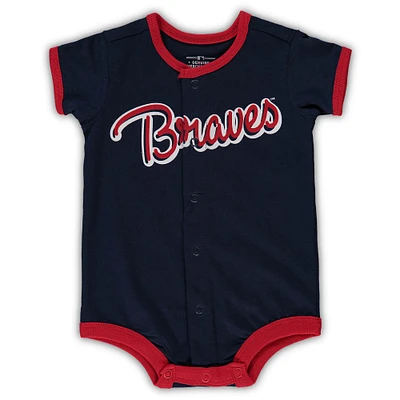 Newborn & Infant Navy Atlanta Braves Stripe Power Hitter Romper