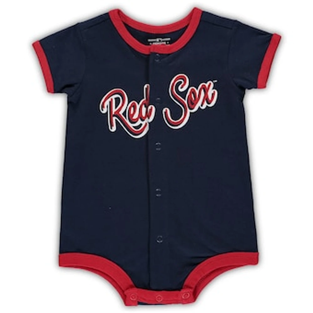 Newborn & Infant Navy Boston Red Sox Stripe Power Hitter Romper