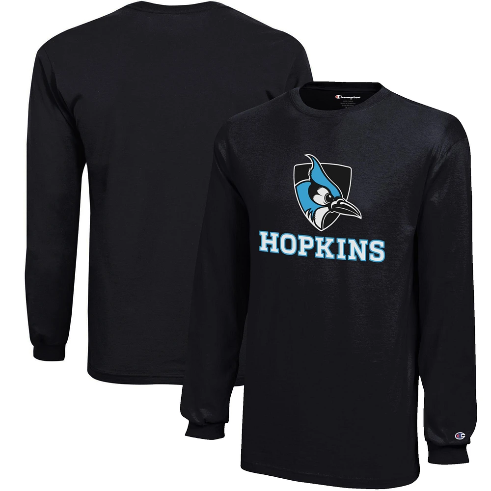 Youth Champion Black Johns Hopkins Blue Jays Jersey Long Sleeve T-Shirt