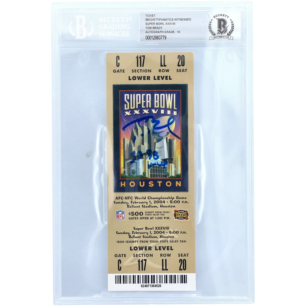 Tom Brady New England Patriots Autographed Super Bowl XXXVIII Ticket with "SB 38 MVP" Inscription - Beckett Graded 10