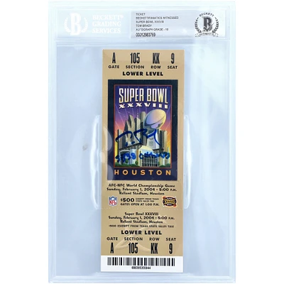 Tom Brady New England Patriots Autographed Super Bowl XXXVIII Ticket with "SB 38 Champs" Inscription - Beckett Graded 10
