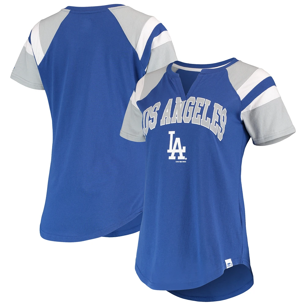 Women's Starter Royal/Gray Los Angeles Dodgers Game On Notch Neck Raglan T-Shirt
