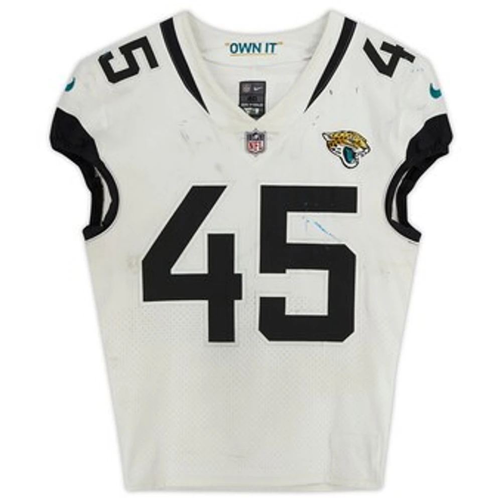 K'Lavon Chaisson Jacksonville Jaguars Game-Used #45 White Jersey vs. Los Angeles Rams on December 5 2021