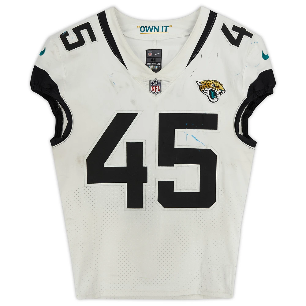 K'Lavon Chaisson Jacksonville Jaguars Game-Used #45 White Jersey vs. Los Angeles Rams on December 5 2021