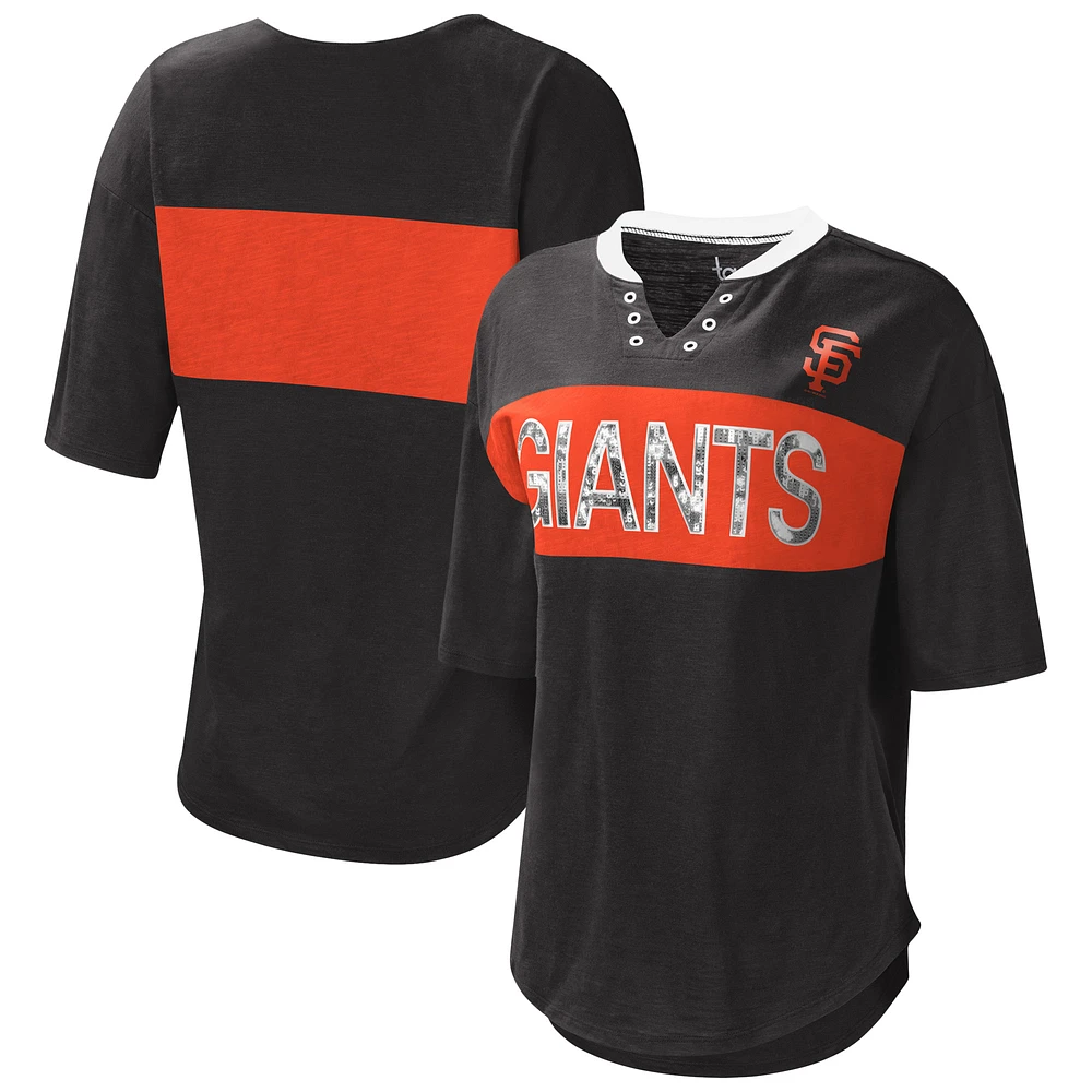 Women's Touch Black/Orange San Francisco Giants Lead Off Notch Neck T-Shirt