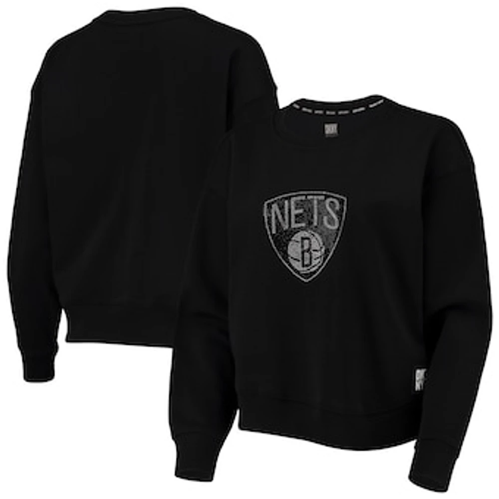 Women's DKNY Sport Black Brooklyn Nets Carrie Rhinestone Pullover Sweatshirt