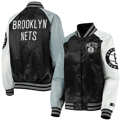 Women's Starter Black/Gray Brooklyn Nets The Prospect Raglan Full-Snap Jacket