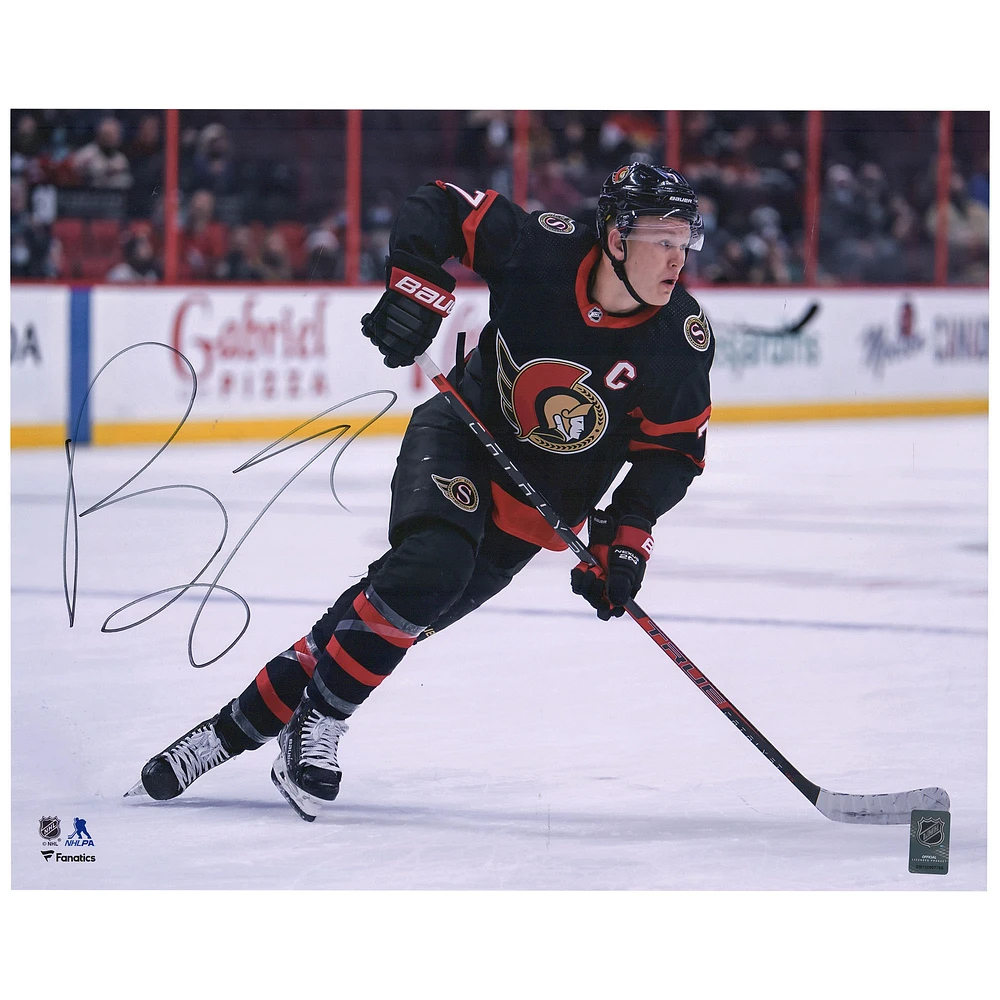 Brady Tkachuk Ottawa Senators Autographed 16'' x 20'' Black Jersey Skating Photograph