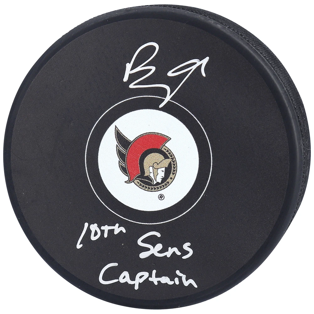 Brady Tkachuk Ottawa Senators Autographed Hockey Puck with "10th Sens Captain" Inscription