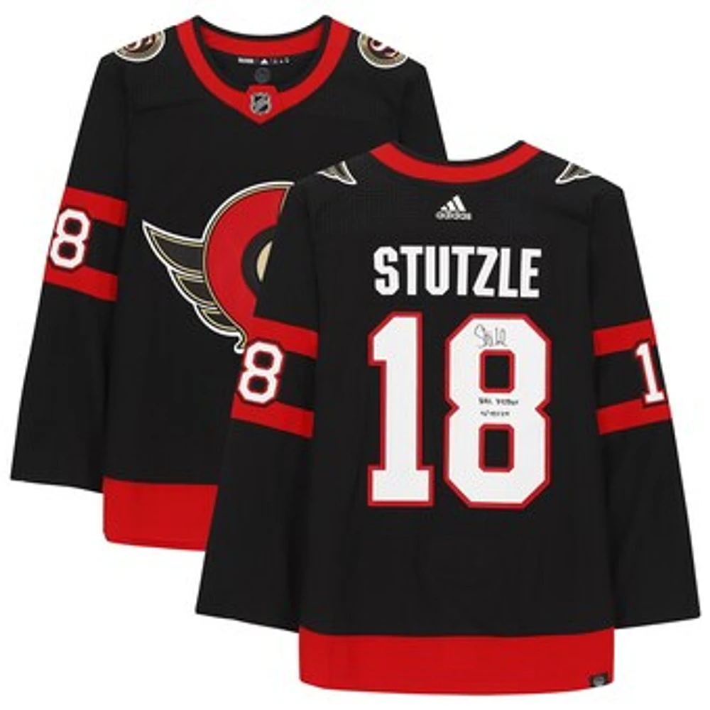 Tim Stutzle Ottawa Senators Autographed Black Adidas Authentic Jersey with "NHL Debut 1/15/21" Inscription