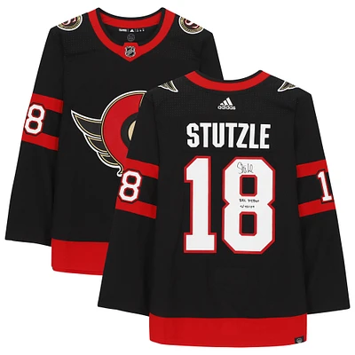 Tim Stutzle Ottawa Senators Autographed Black Adidas Authentic Jersey with "NHL Debut 1/15/21" Inscription
