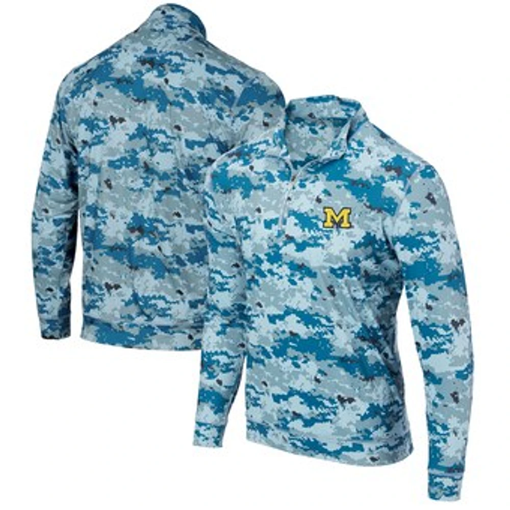 Men's Blue Michigan Wolverines Digital Camo Performance Quarter-Zip Pullover Jacket