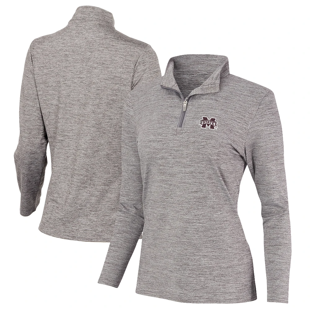 Women's Heathered Gray Mississippi State Bulldogs Peached Marled Yarn Quarter-Zip Pullover Jacket
