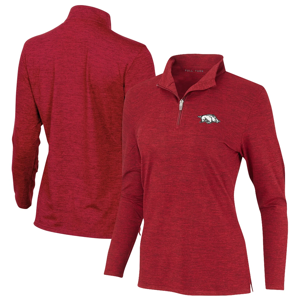 Women's Cardinal Arkansas Razorbacks Peached Marled Yarn Quarter-Zip Pullover Jacket
