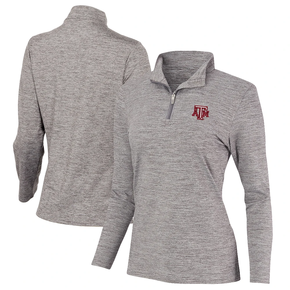 Women's Heathered Gray Texas A&M Aggies Peached Marled Yarn Quarter-Zip Pullover Jacket