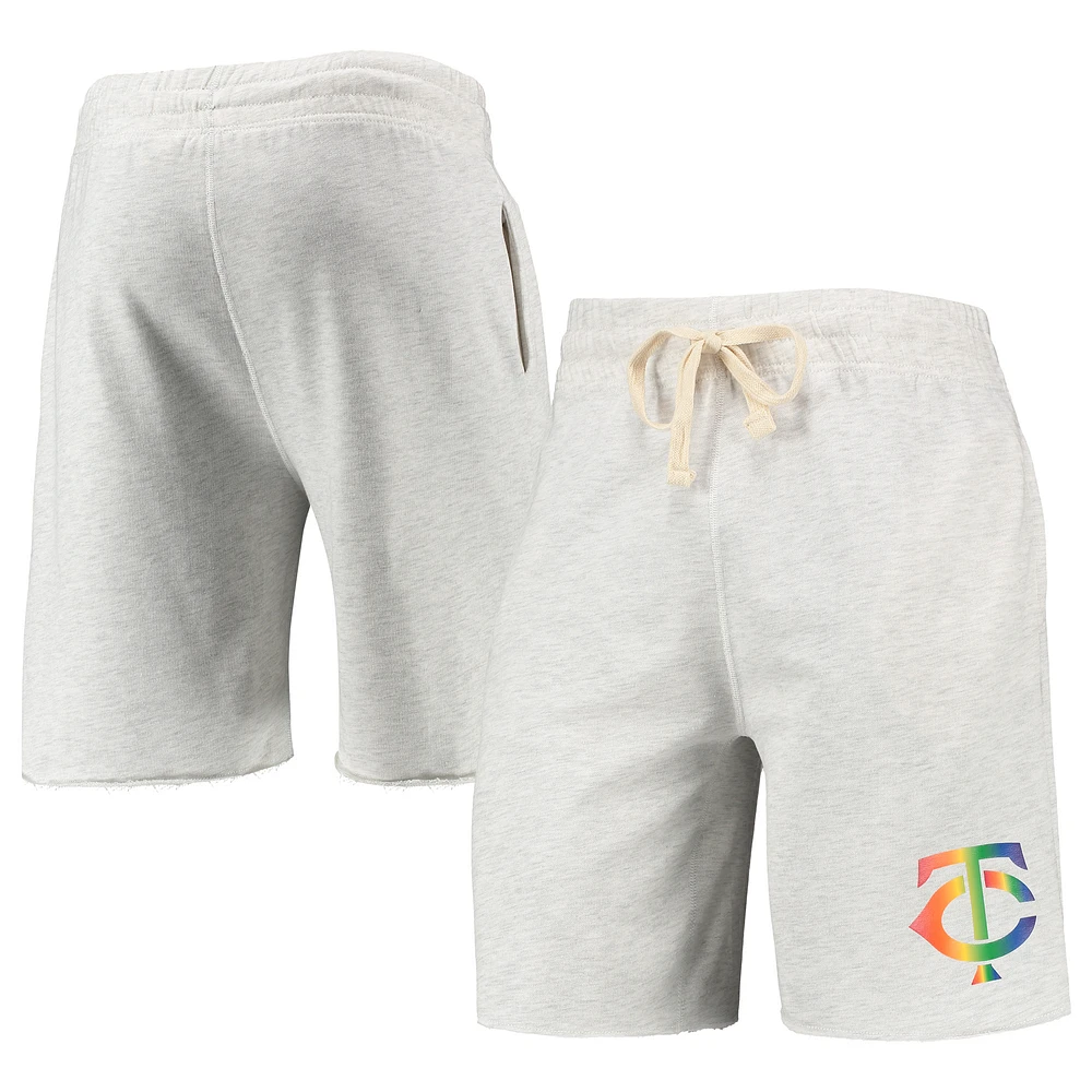 Men's Concepts Sport Oatmeal Minnesota Twins Mainstream Logo Terry Tri-Blend Shorts