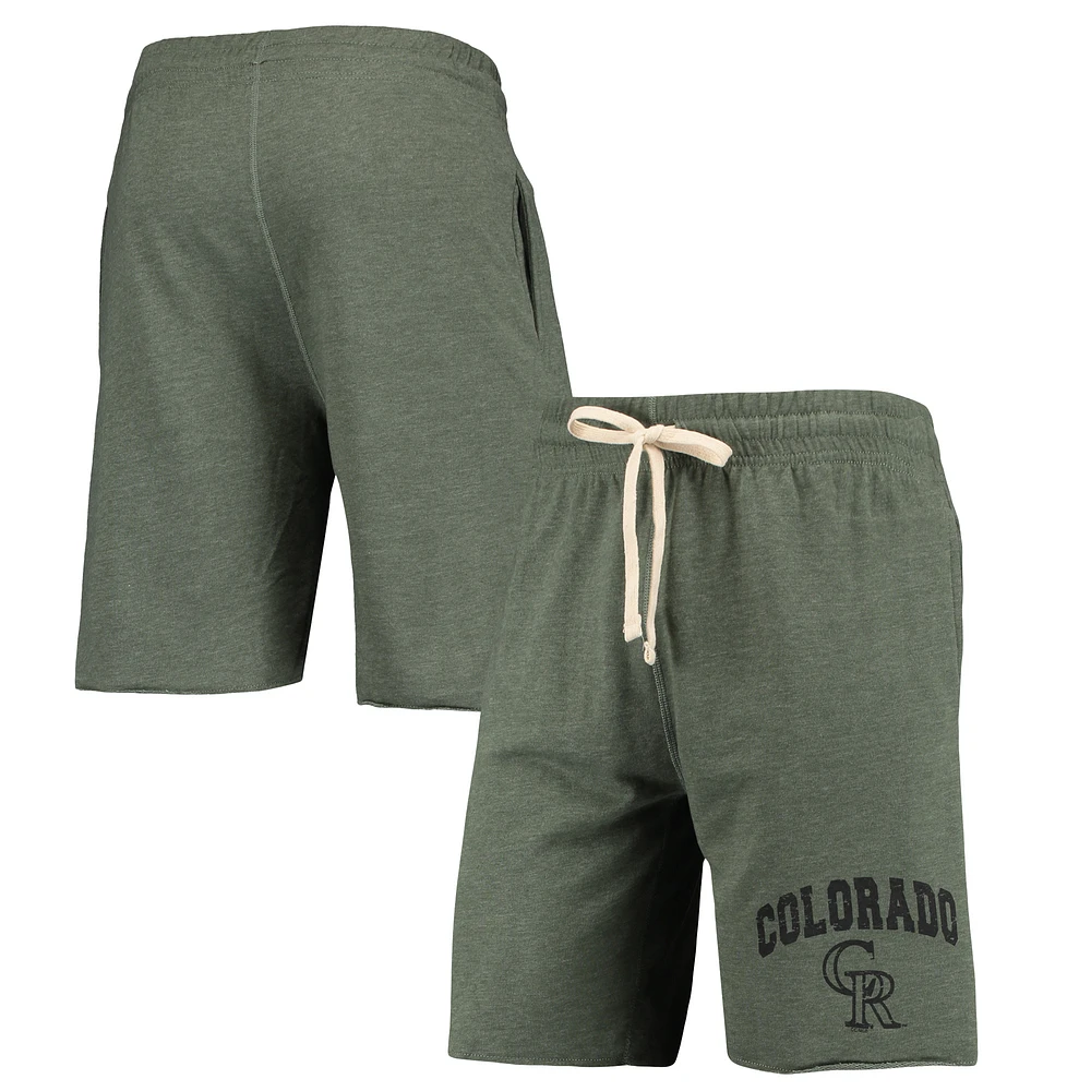 Men's Concepts Sport Green Colorado Rockies Mainstream Logo Terry Tri-Blend Shorts