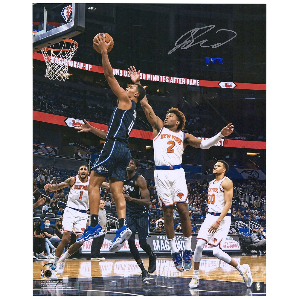 Jalen Suggs Orlando Magic Autographed 16'' x 20'' Black Jersey Layup Photograph