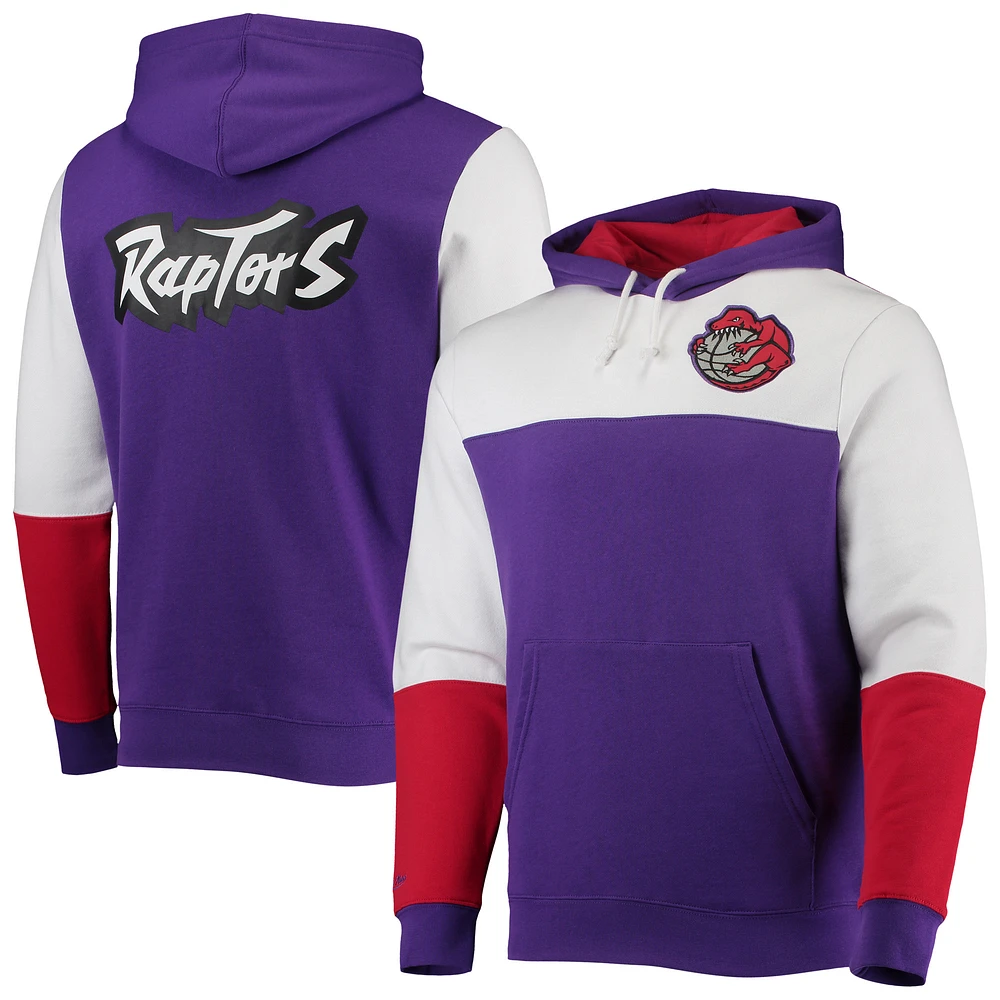 Men's Mitchell & Ness Purple Toronto Raptors Hardwood Classics Fusion 2.0 Colorblock Pullover Hoodie
