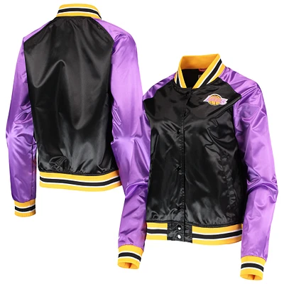 Women's Mitchell & Ness Black Los Angeles Lakers Hardwood Classics Raglan Satin Full-Snap Jacket