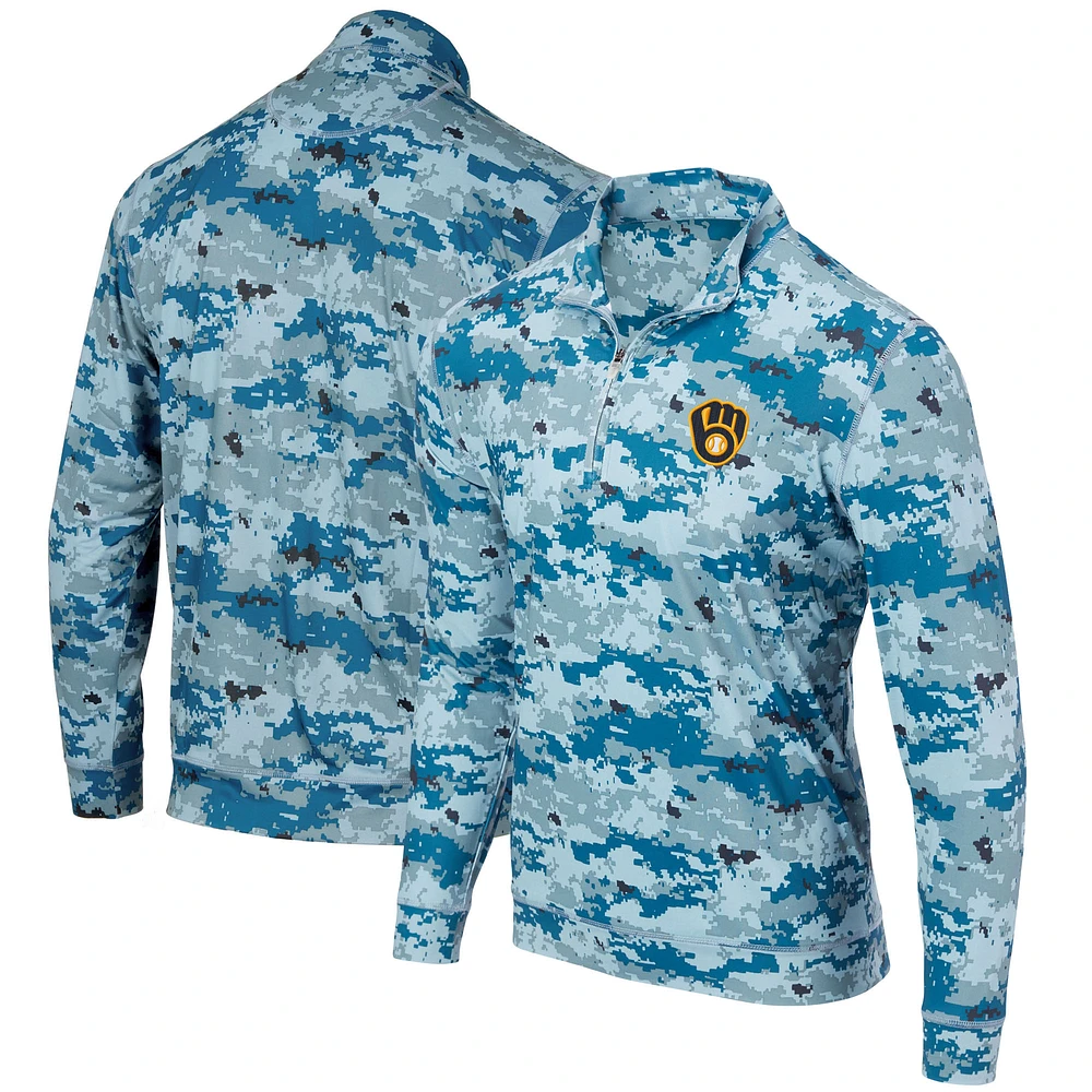 Men's Blue Milwaukee Brewers Digital Camo Performance Quarter-Zip Pullover Jacket