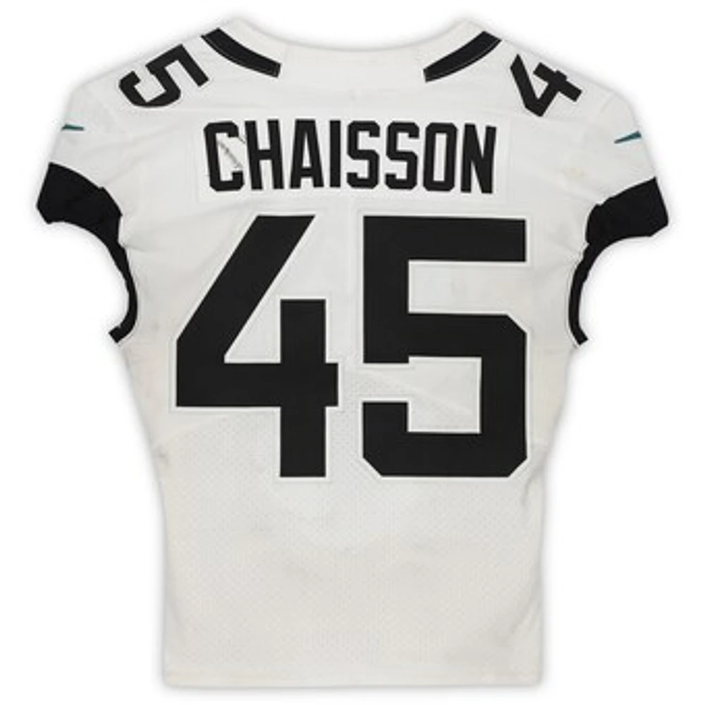 K'Lavon Chaisson Jacksonville Jaguars Game-Used #45 White Jersey vs. Tennessee Titans on December 12 2021