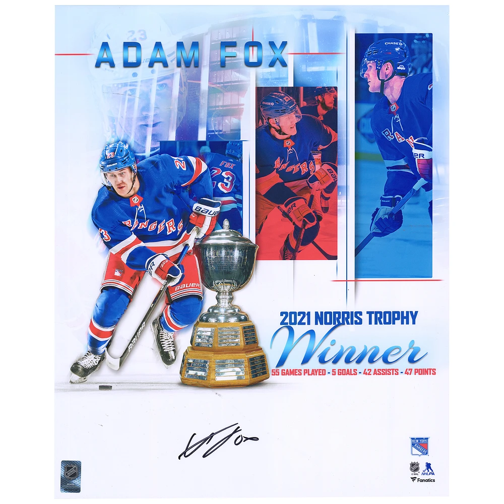 Adam Fox New York Rangers Autographed 16'' x 20'' 2021 Norris Stylized Photograph