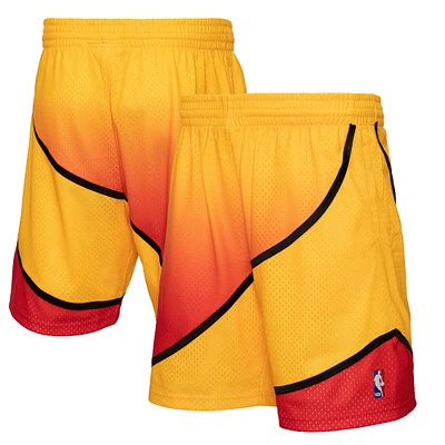 Men's Mitchell & Ness Gold/Red Atlanta Hawks 1986/87 Hardwood Classics Fadeaway Reload 3.0 Swingman Shorts