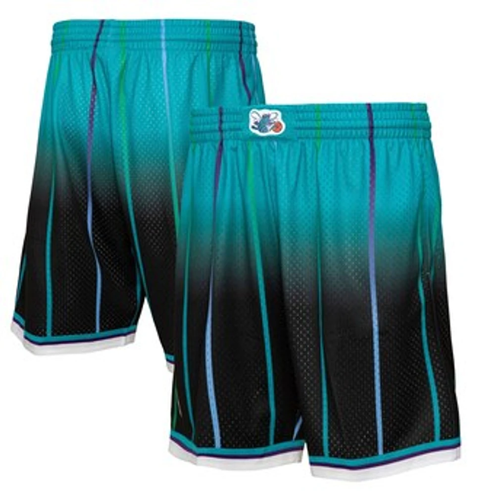 Men's Mitchell & Ness Teal/Black Charlotte Hornets 1995/96 Hardwood Classics Fadeaway Reload 3.0 Swingman Shorts