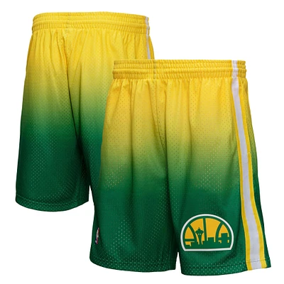 Men's Mitchell & Ness Yellow/Green Seattle SuperSonics 1994/95 Hardwood Classics Fadeaway Reload 3.0 Swingman Shorts