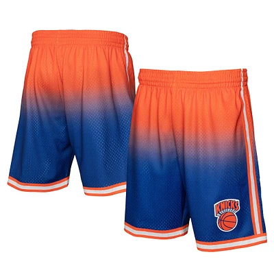 Men's Mitchell & Ness Orange/Royal New York Knicks 1991/92 Hardwood Classics Fadeaway Reload 3.0 Swingman Shorts
